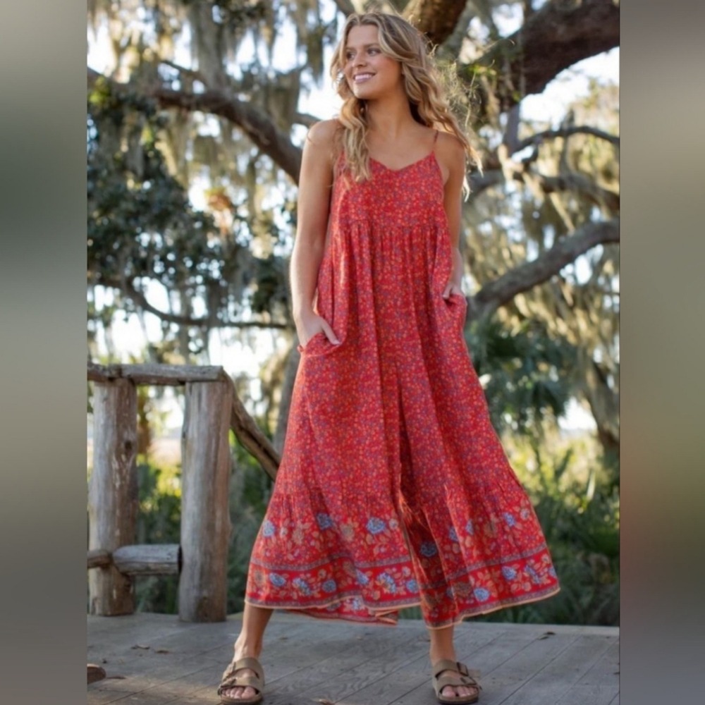 Natural Life Zoe Wide Leg Jumpsuit Red Floral Boho Beach
Festival Medium